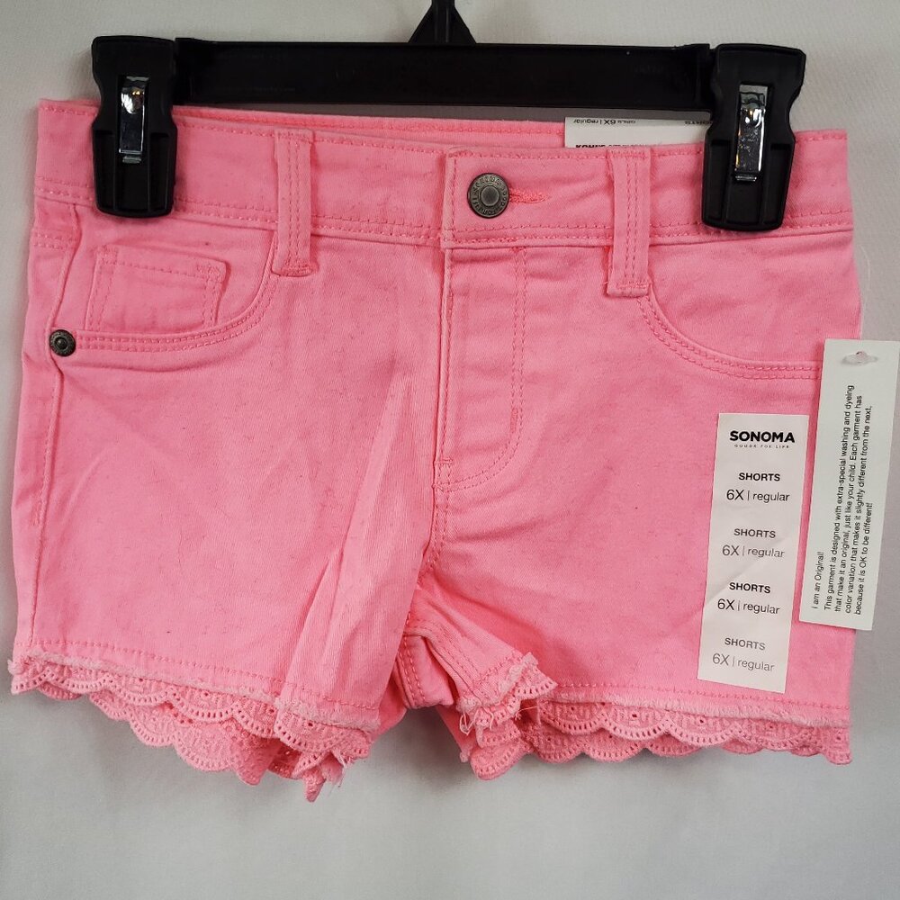 Sonoma Girls Pink Guava NWT Size 6X Reg /Girls Embroidered Leg Hem